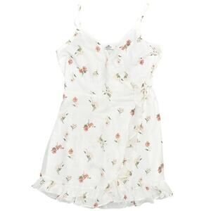 NEW Hollister White Floral V Neck Wrap Dress M Sleeveless Knee-Length